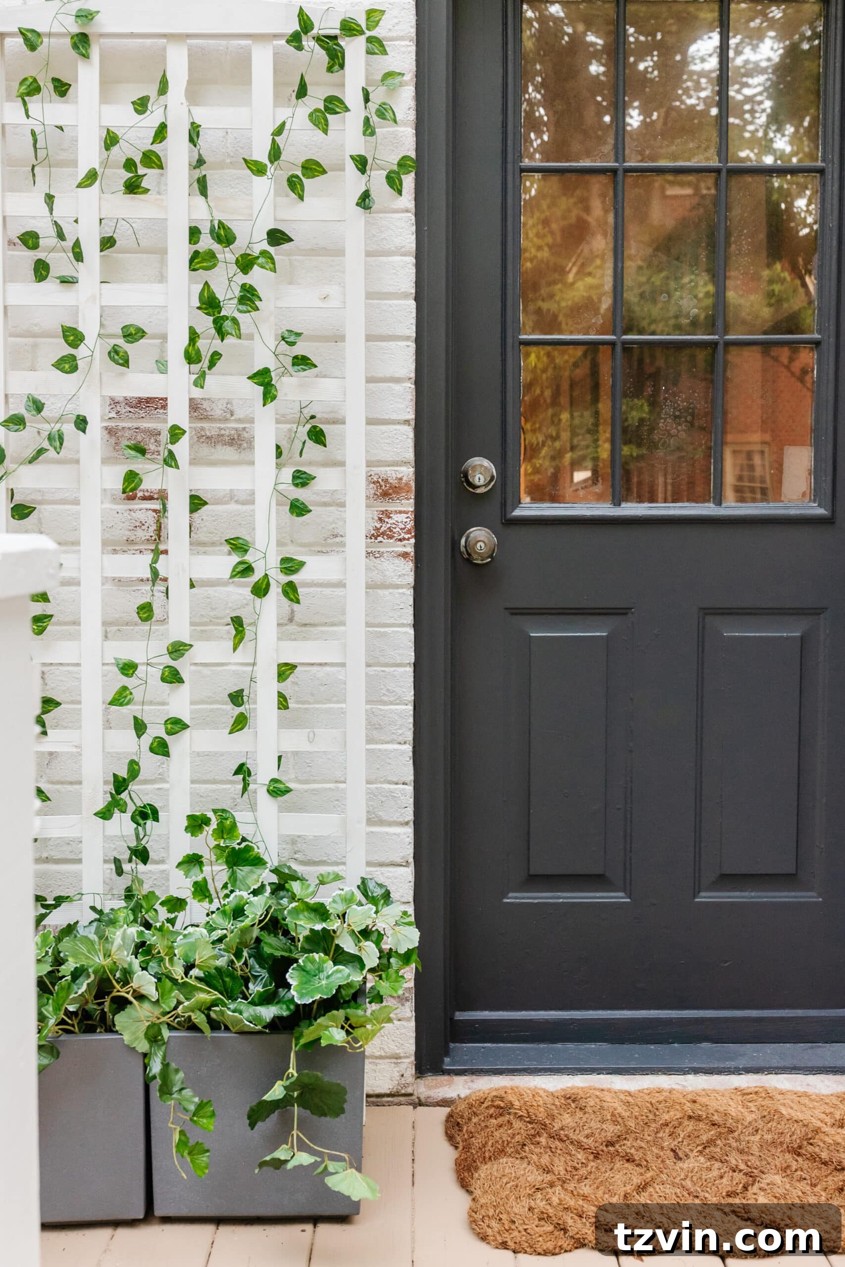 6 Small Side Porch Makeover Ideas for Instant Charm 14 side porch planter with trellis and side door and limewashed brick