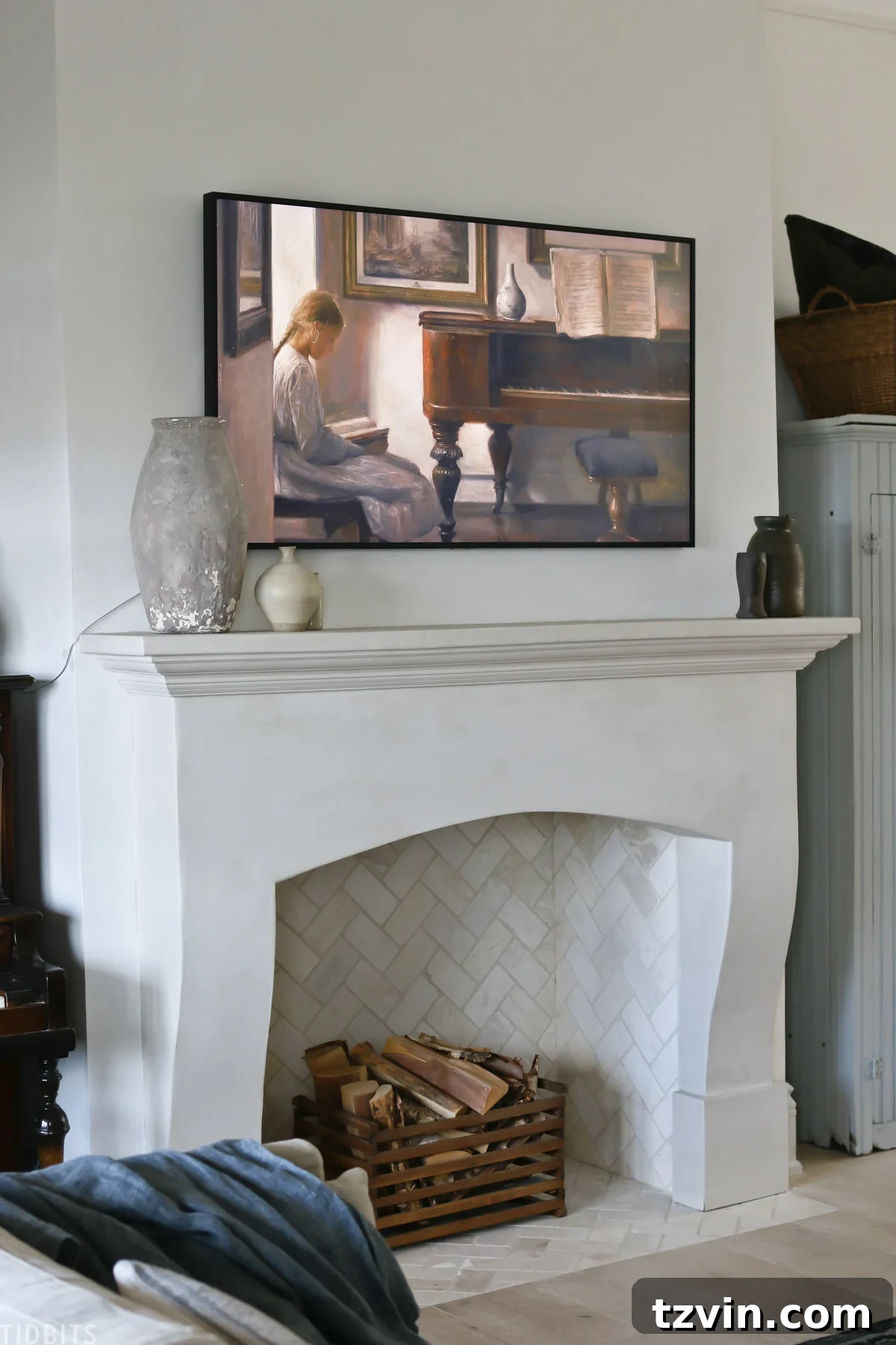 DIY Fireplace Creations for Any Space 11 A DIY faux cast stone fireplace mantel with intricate, sculptural details.