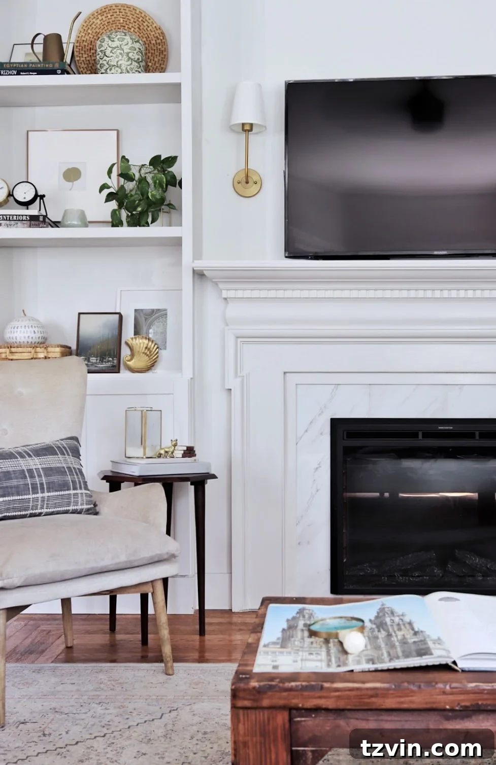 DIY Fireplace Creations for Any Space 10 An electric fireplace with integrated built-in shelves, offering both coziness and storage.