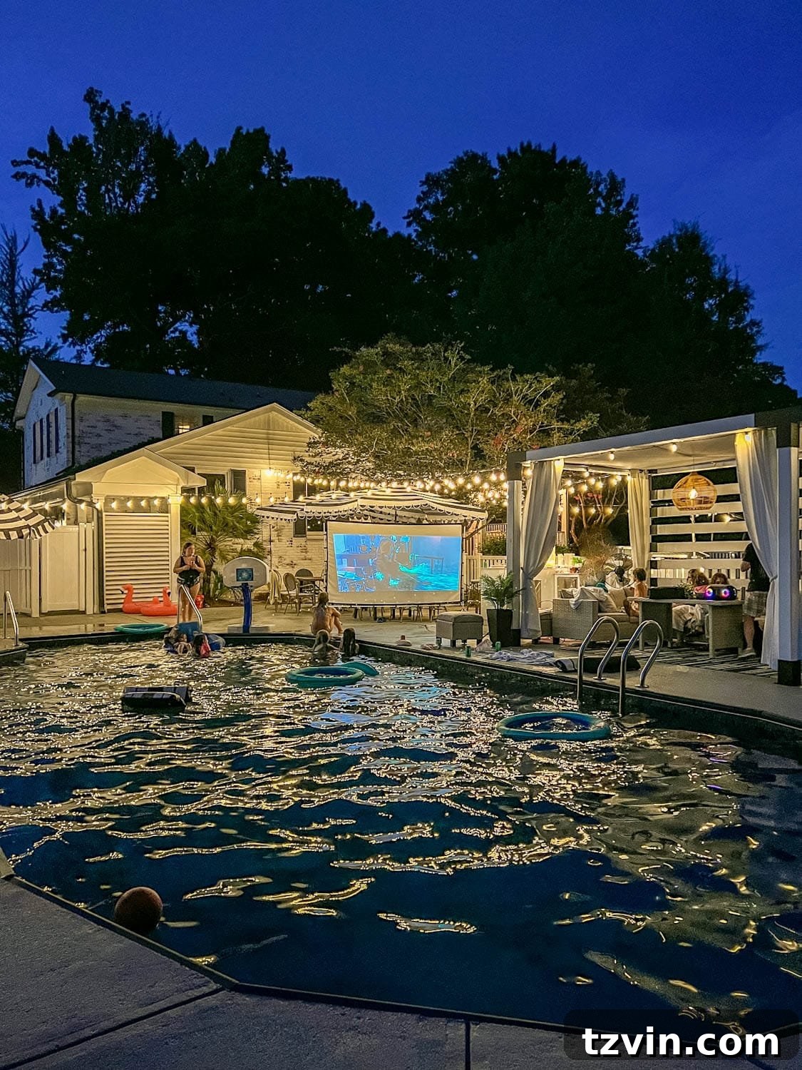 backyard pool party outdoor movie night