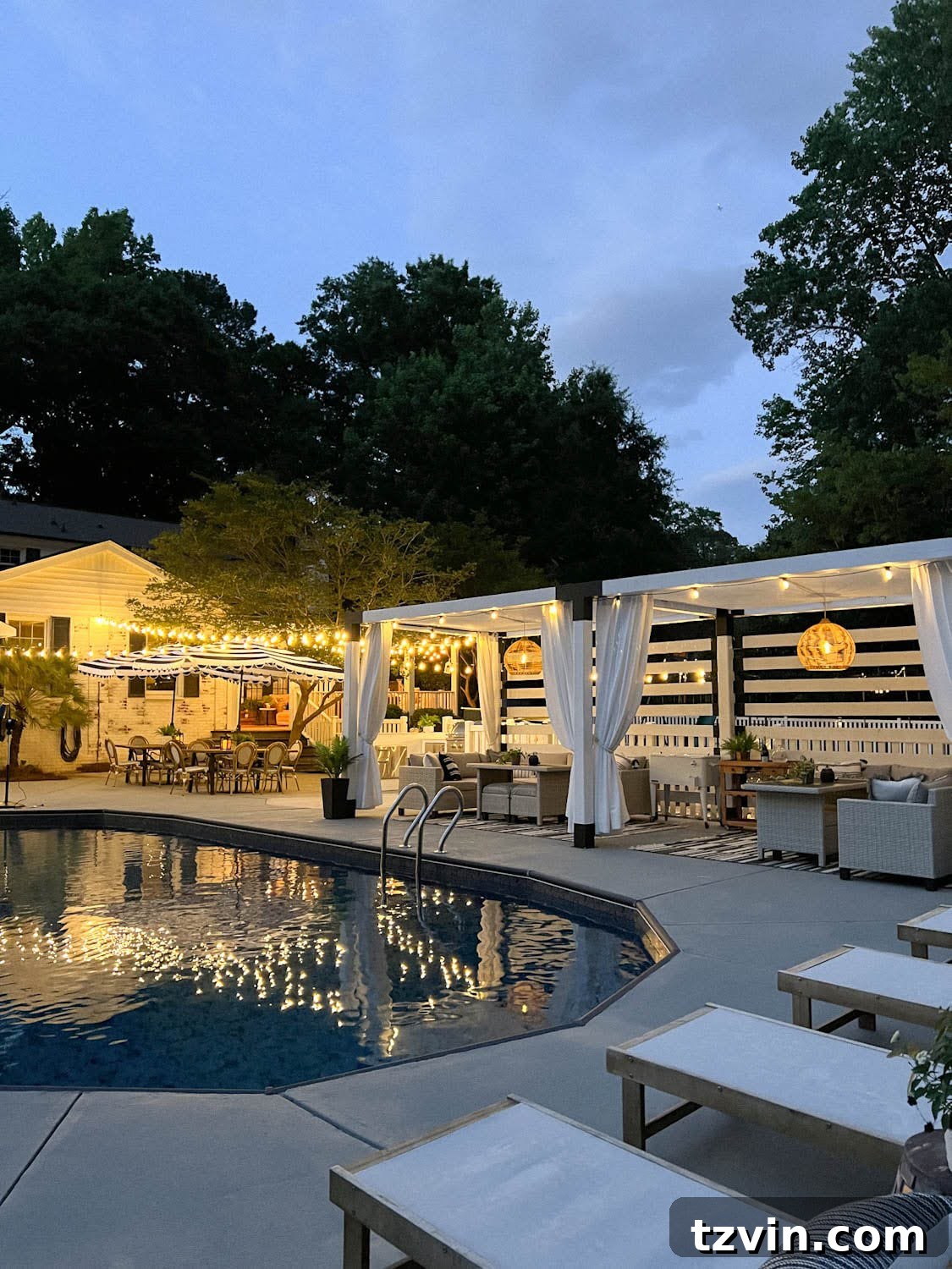 backyard solar lights as ambiance for a night swim party