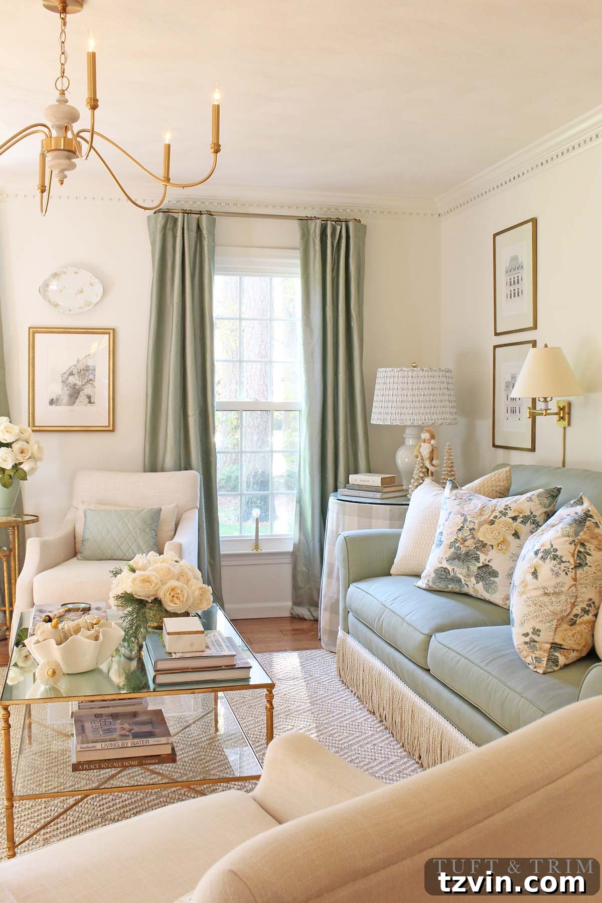 A beautifully crafted DIY fringe sofa, showcasing how easily double-sided tape and trim can transform furniture into a custom, high-end piece.