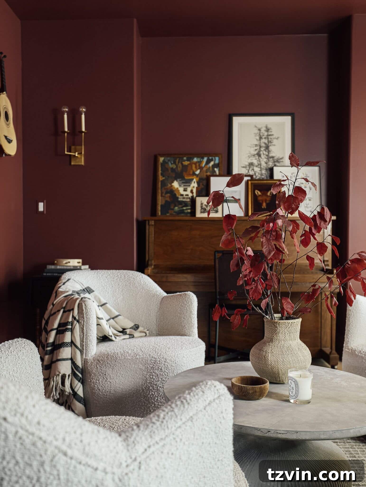 Designer-Approved Burgundy Paint Shades 11 chris loves julia music room benjamin moore fading twilight dark red paint color