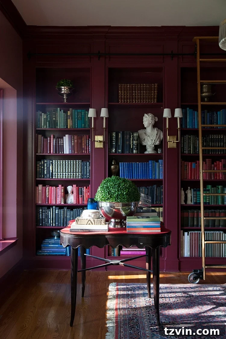 Designer-Approved Burgundy Paint Shades 16 the makerista burgundy built in shelves library room sherwin williams radicchio leaf