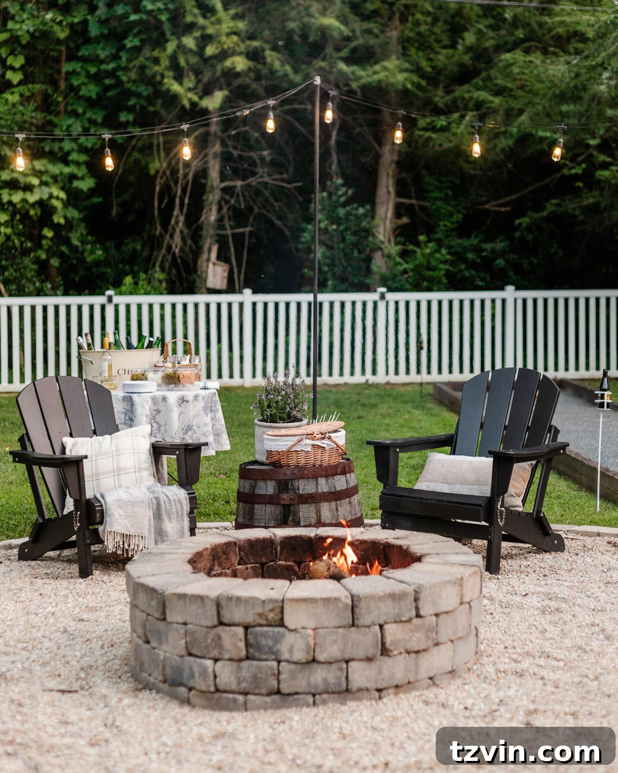 Ignite the Night: 10 Tips for Your Best Bonfire Party Ever 4 backyard fire pit party with food, drinks, and lawn games