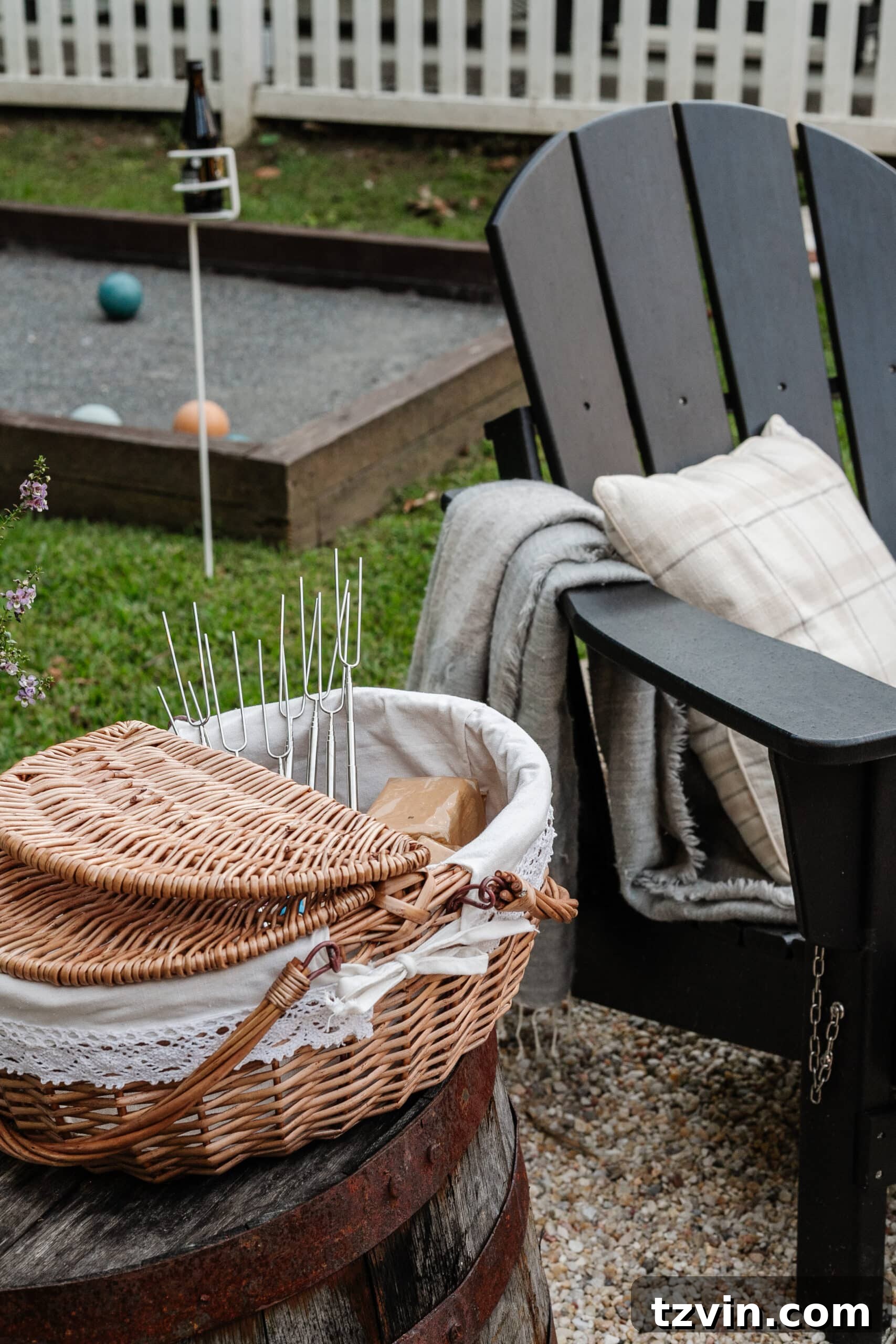 Ignite the Night: 10 Tips for Your Best Bonfire Party Ever 9 s'mores station setup in a picnic basket with ingredients and skewers