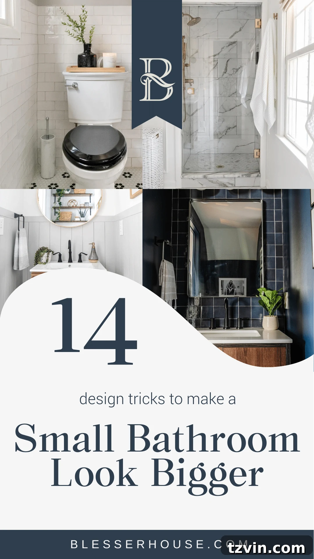 14 Brilliant Hacks to Make Your Small Bathroom Feel Spacious 2 Design tricks for making a small bathroom appear larger, featuring various elements like tiles, paint, and lighting, transforming compact spaces into bright and open ones.