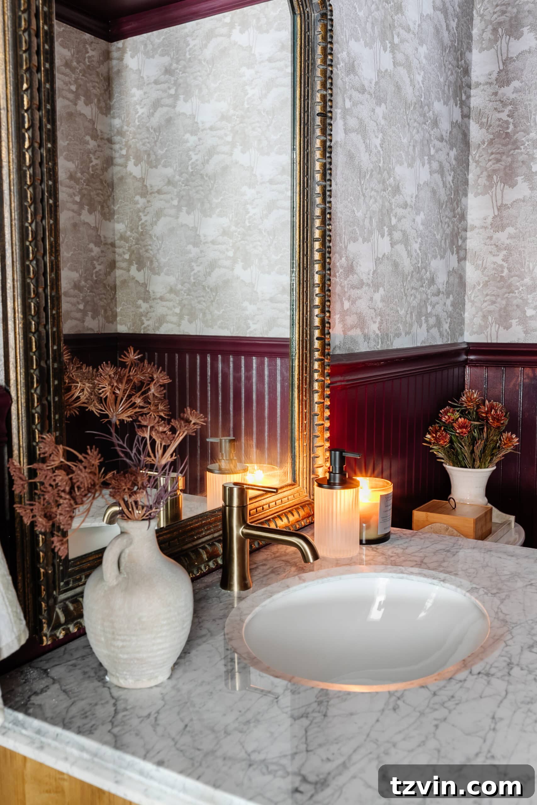 Dark to Dazzling: DIY Half Bath Makeover 12 bathroom vanity decor with vintage mirror