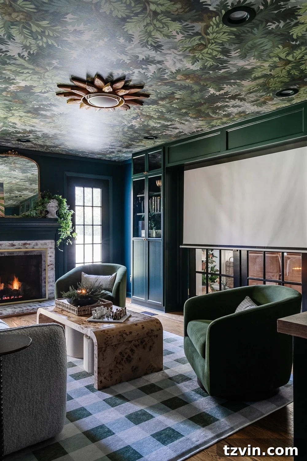 Your Dream Home Cinema DIY on a Dime 4 hidden movie screen above French doors in a diy home theater room