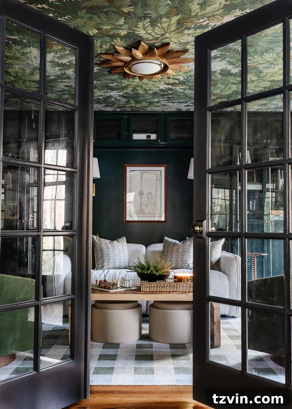 Your Dream Home Cinema DIY on a Dime 8 french doors leading into media room