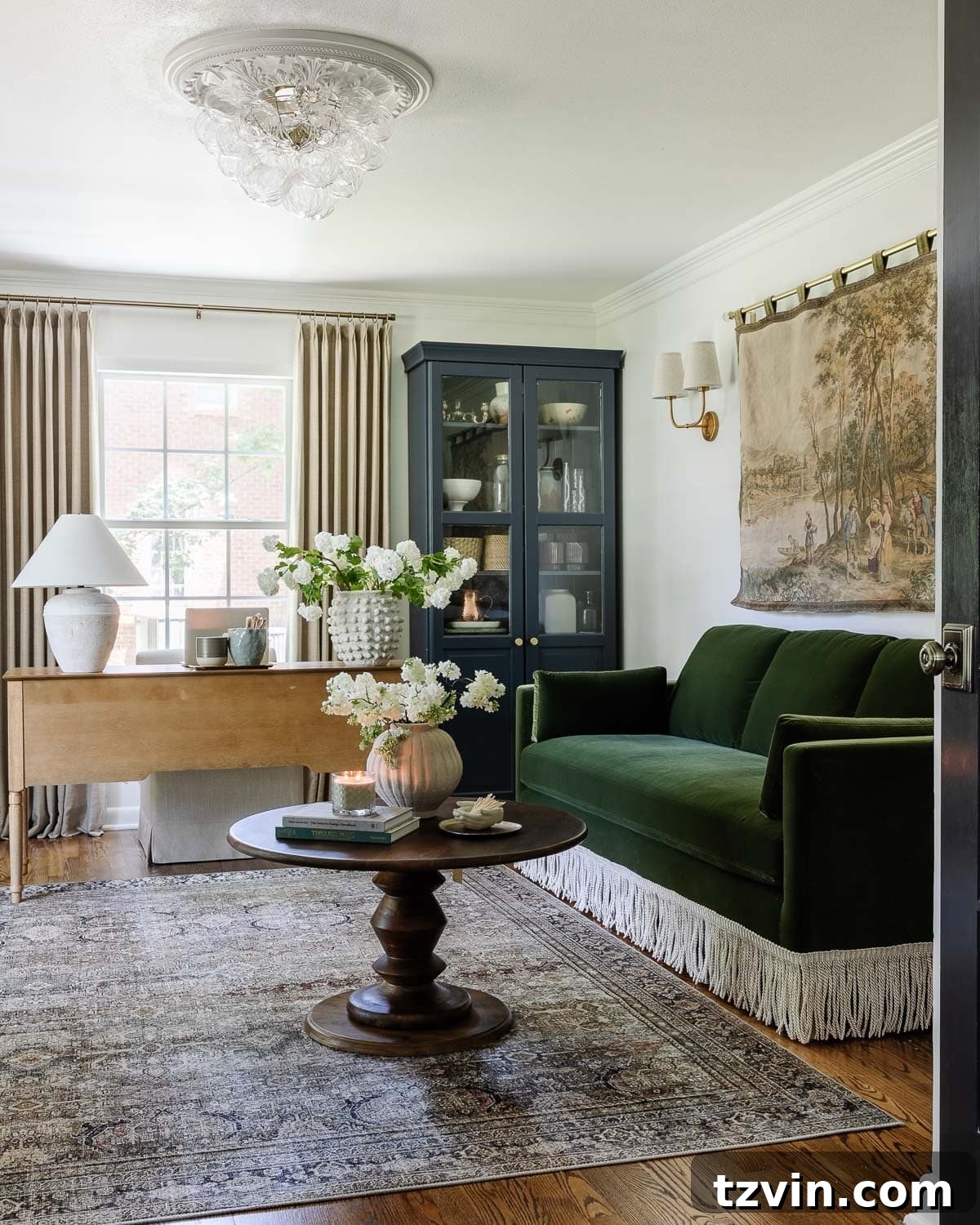 Boost Your Output: Smart Home Office Designs 13 Optimized home office layout featuring a comfortable sofa and a functional desk, ideal for client meetings or focused work