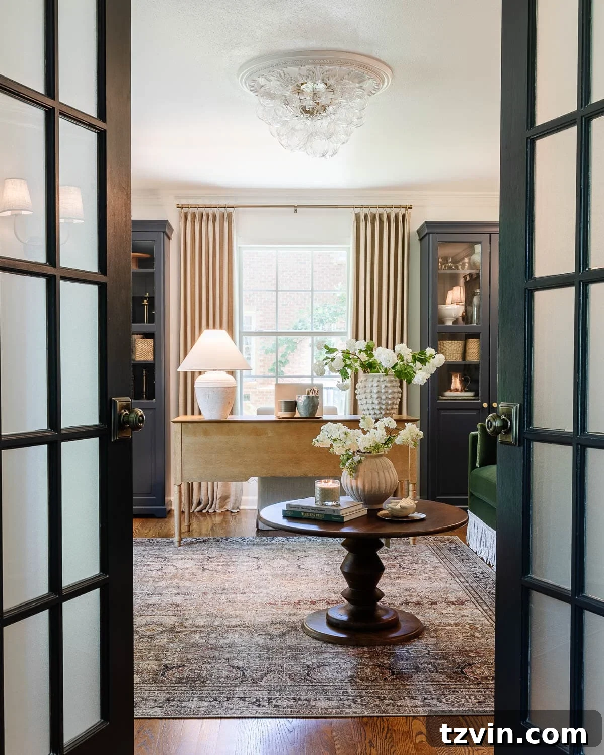 Boost Your Output: Smart Home Office Designs 14 Thoughtfully arranged home office furniture layout for clients, emphasizing both comfort and professionalism