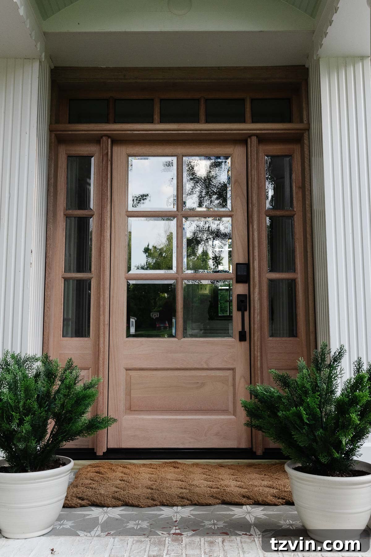 wood front door replacement with sidelights and transom for classic homes