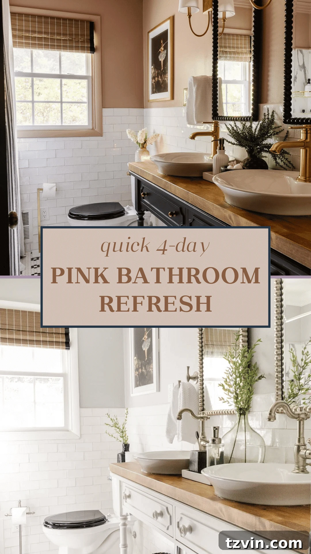Black and Pink Bathroom Four Day Glow Up 2 Blush pink and black girls bathroom makeover with gold accents