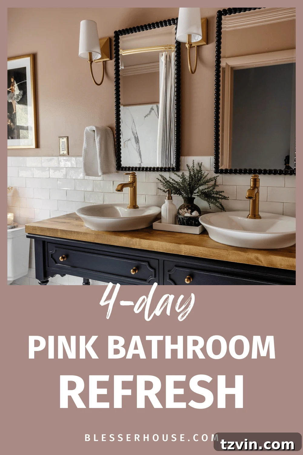 Black and Pink Bathroom Four Day Glow Up 18 Blush pink and black bathroom makeover inspiration with gold accents