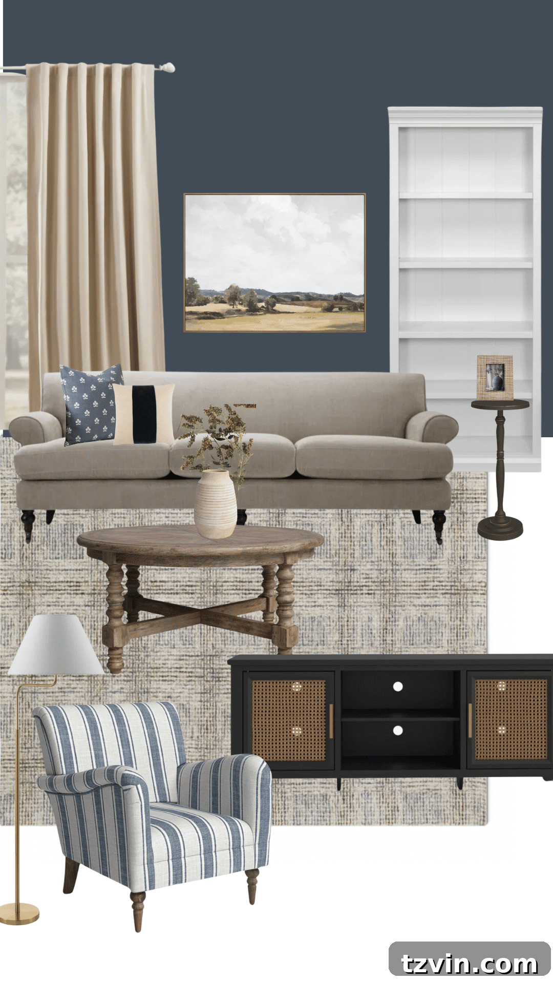 Beyond Bland: Crafting Characterful Rooms with Mood Boards 13 navy living room decorating ideas mood board