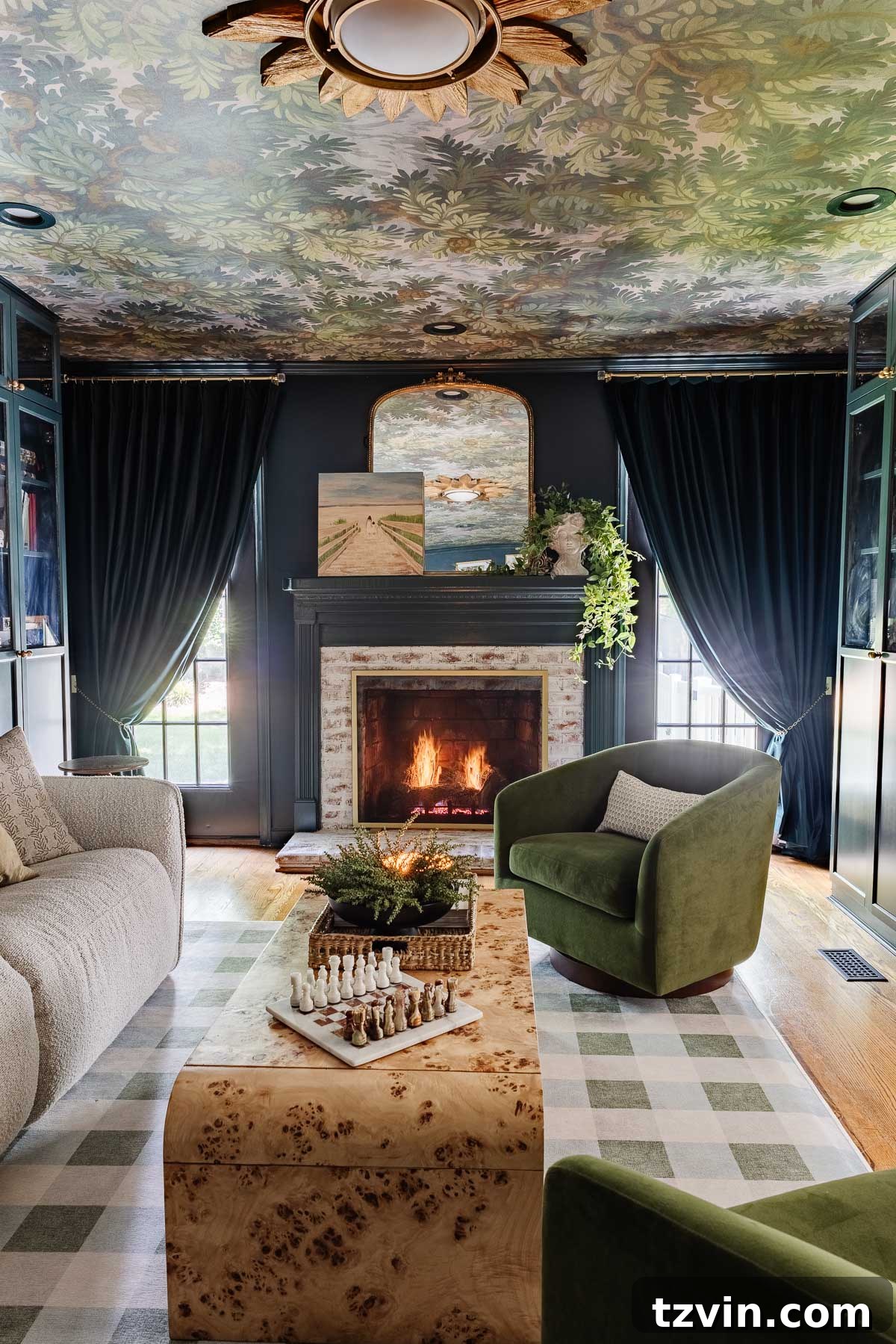 Effortless Ways to Open Single Panel Drapes and Home Theater Curtains 3 Elegant home theater curtains pulled back to reveal vintage aesthetic.