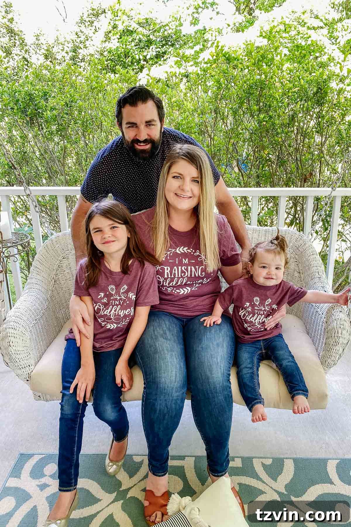 family on a porch swing