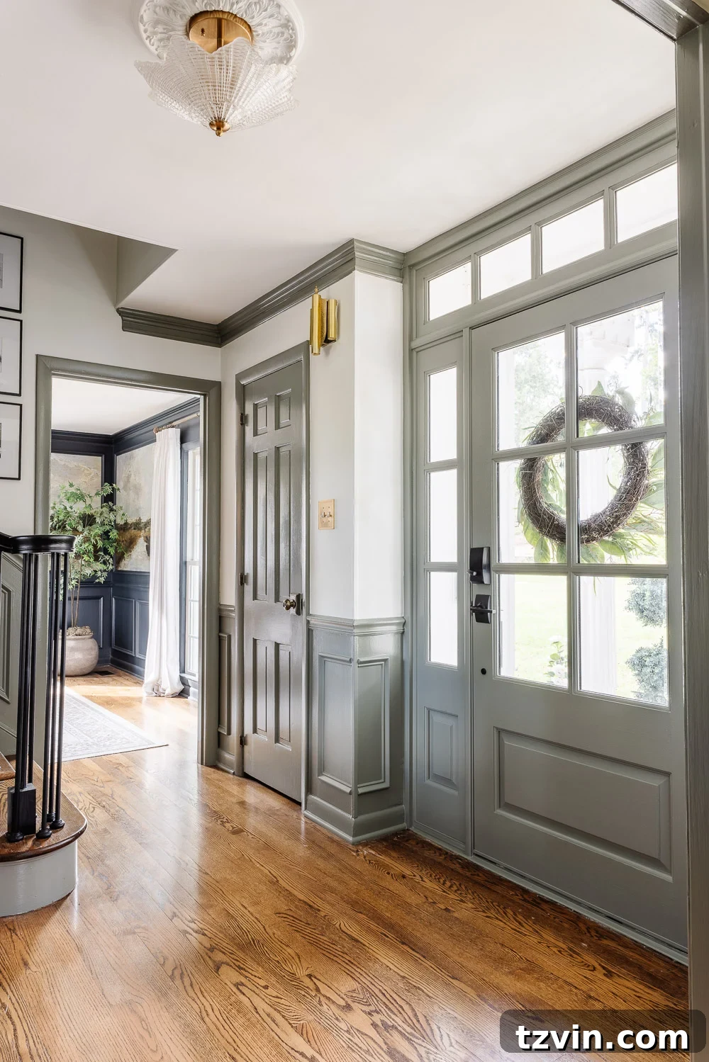 Found: The Green Gray Paint Color That Transforms Rooms 5 front door painted green gray paint color Sherwin Williams Willowleaf