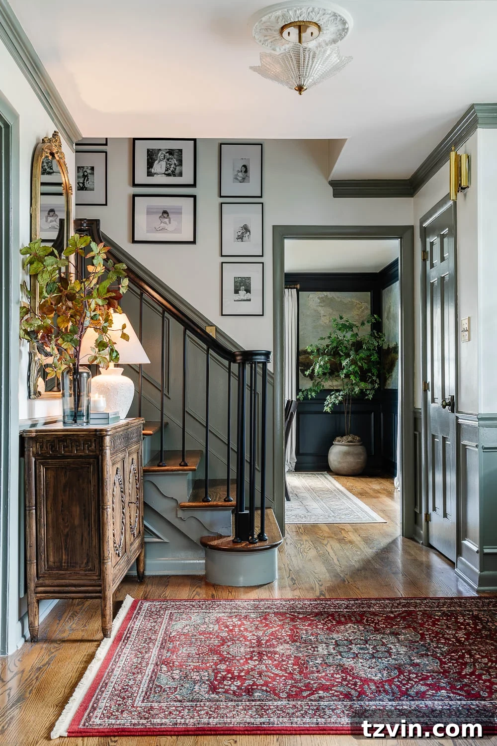 Elevate Your Entryway: Stylish Foyer Refreshes Under $300 2 foyer contrast trim painted Sherwin Williams Willowleaf
