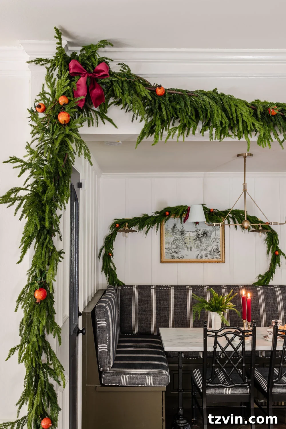 Elevate Your Faux Garland: Secrets to Unbelievable Realism 2 realistic faux garland draped beautifully around a doorway