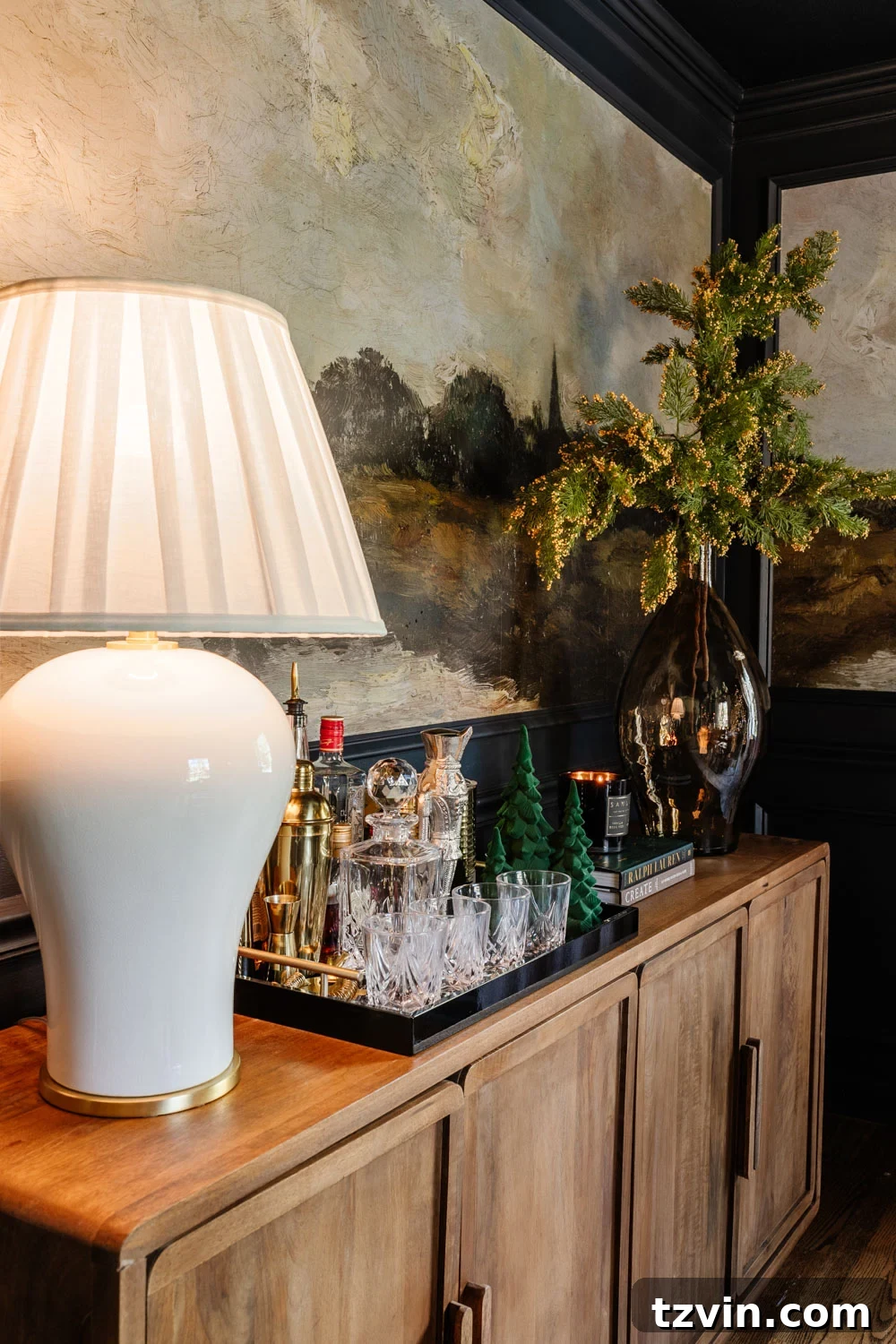 Christmas sideboard with bar tray