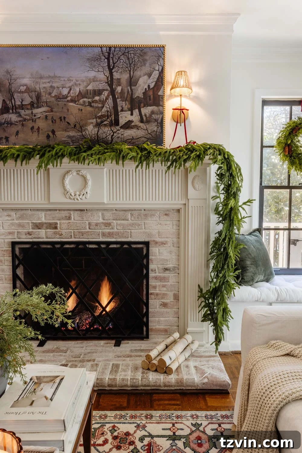Classic Style DIY Fireplace Molding Transformation 21 Colonial fireplace molding adorned with Christmas garland