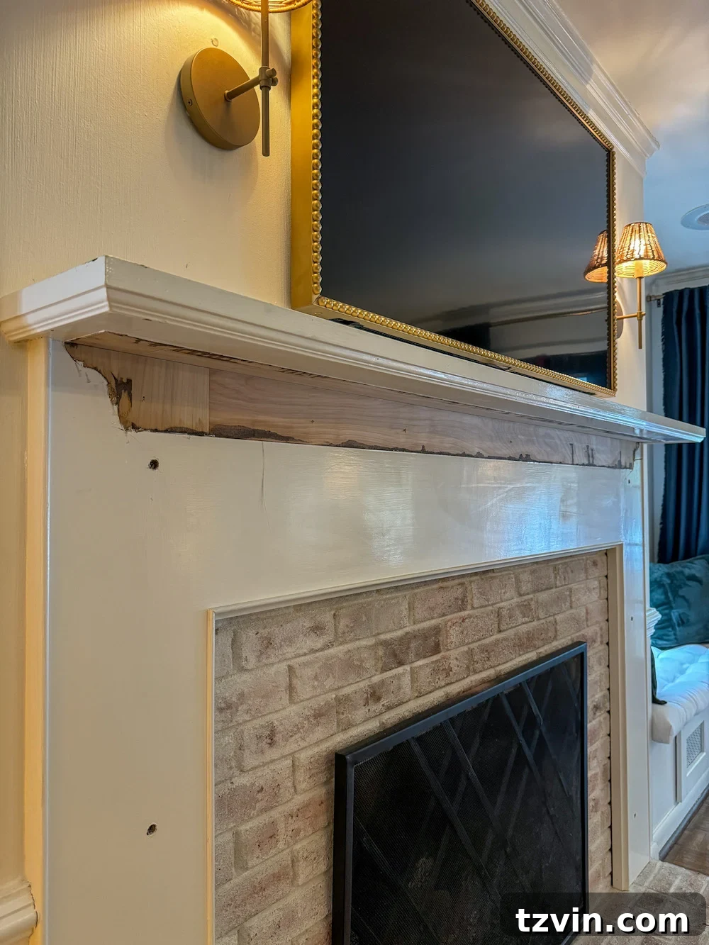 Classic Style DIY Fireplace Molding Transformation 5 Removing existing molding from under the mantel shelf