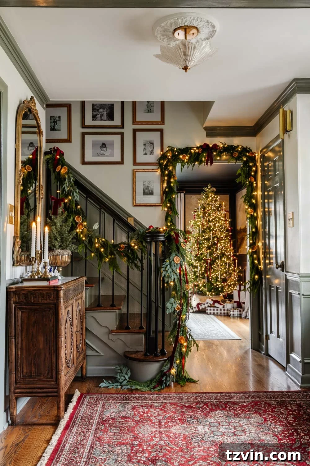 traditional Christmas entryway decor
