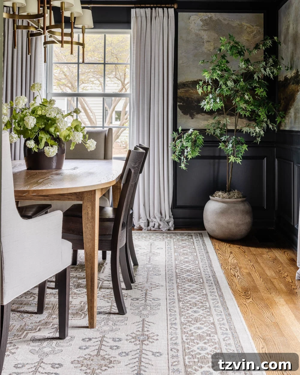 The Game-Changing Dining Rug Hack 2 stylish outdoor rug under dining table in modern traditional dining room