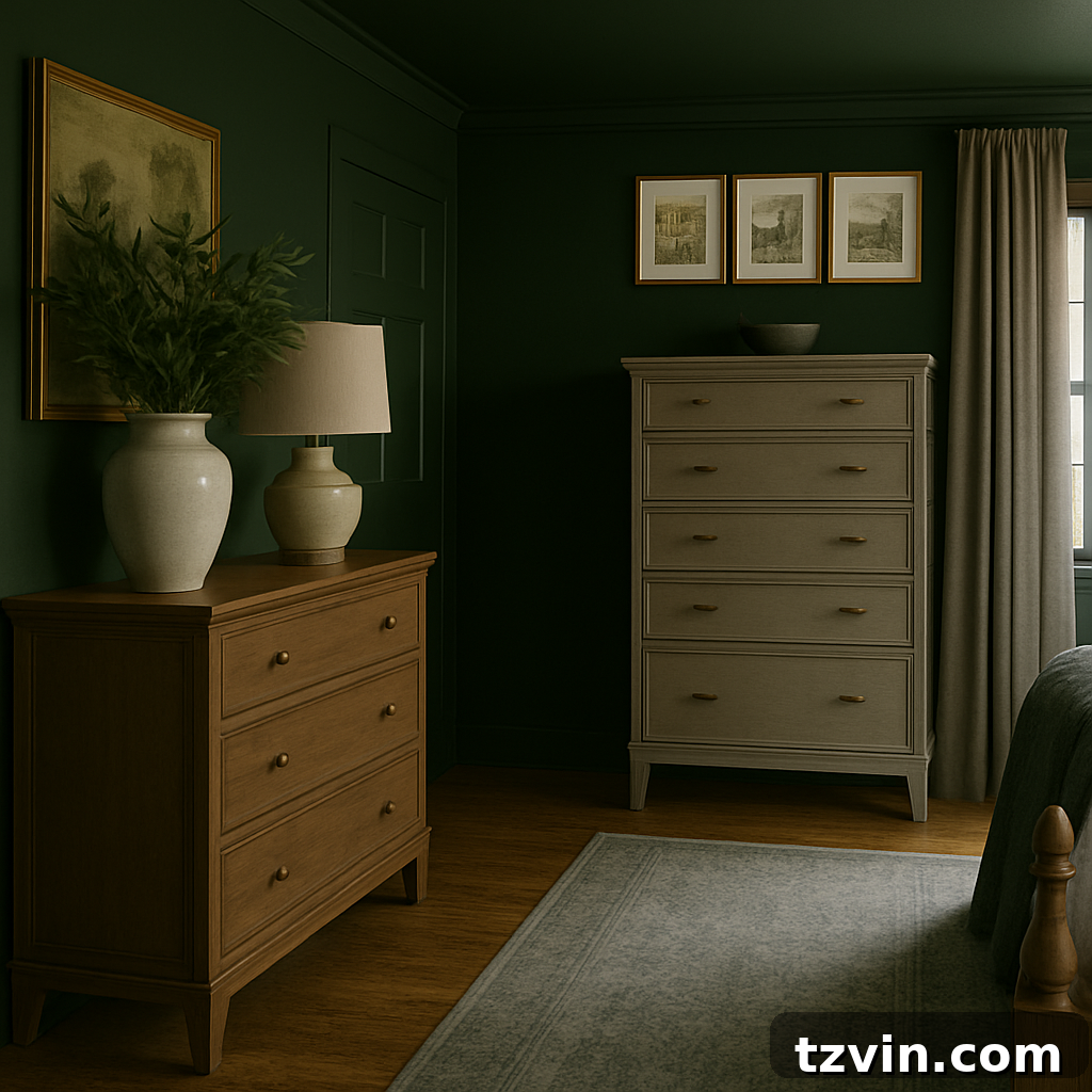 Designing Our Bedroom with ChatGPT: Copy My Prompt 4 AI-generated rendering of an olive green bedroom featuring a refreshed interior design and furniture layout.