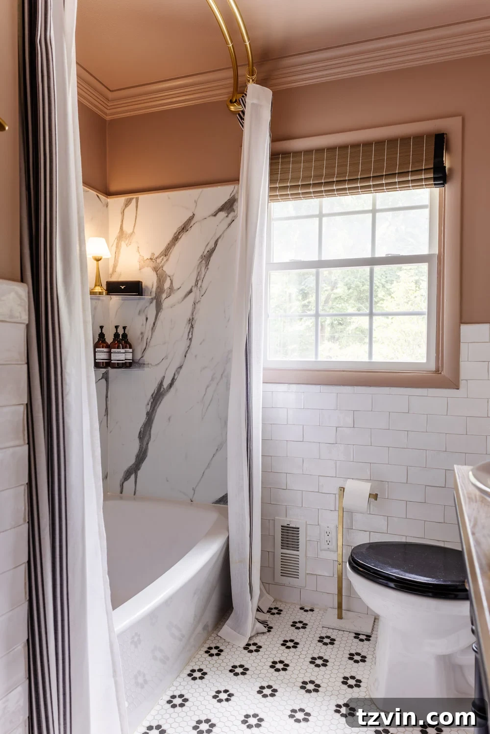 The Coziest Shower Lights Trending Now 2 blush pink bathroom with waterproof lamp in shower