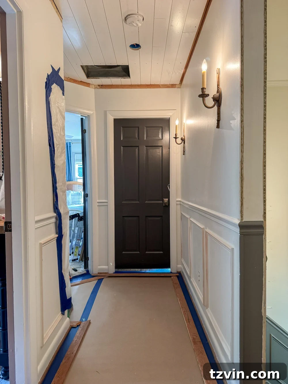 how to hide attic door in ceiling with tongue and groove