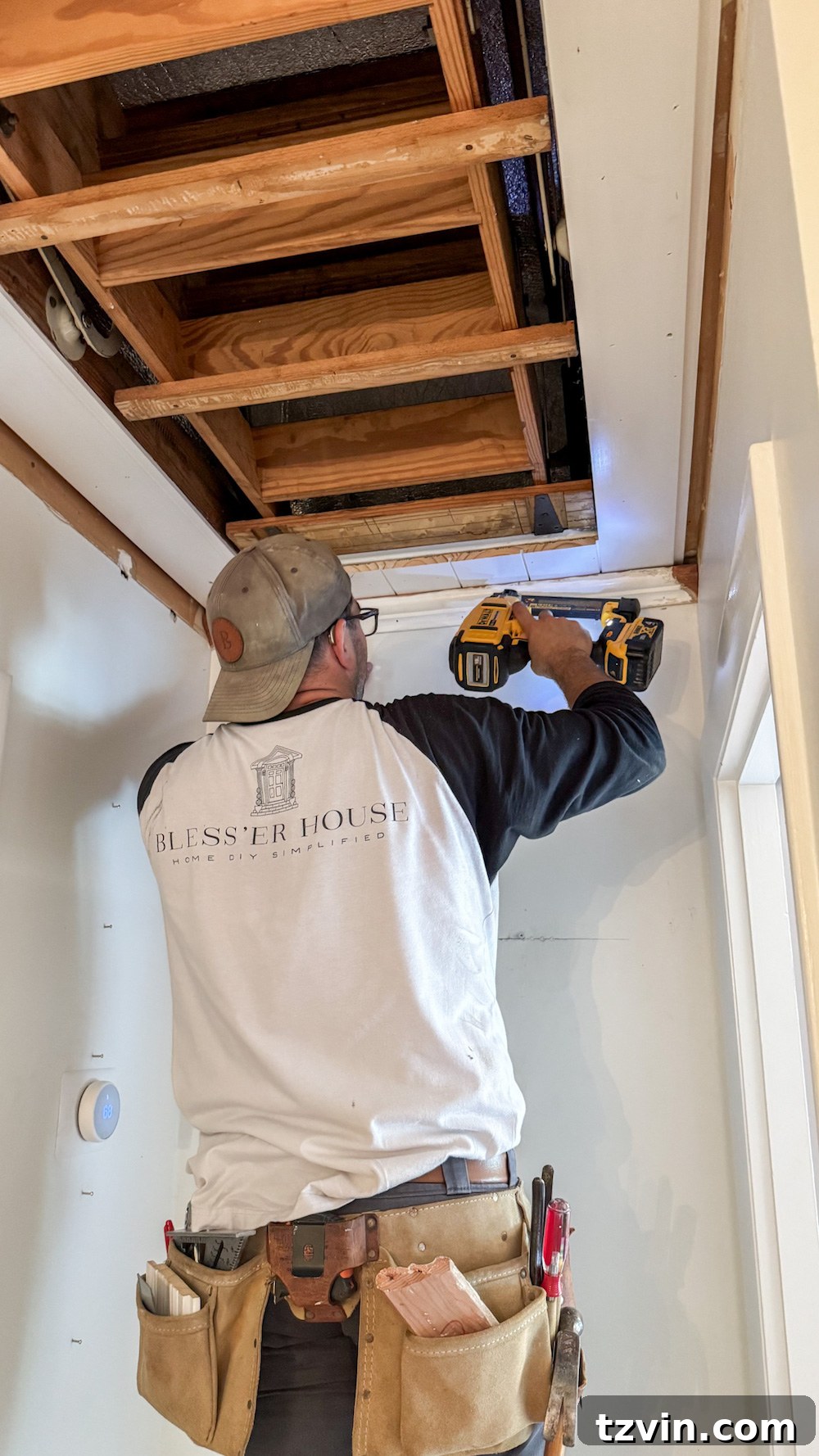 how to hide attic door in ceiling with tongue and groove