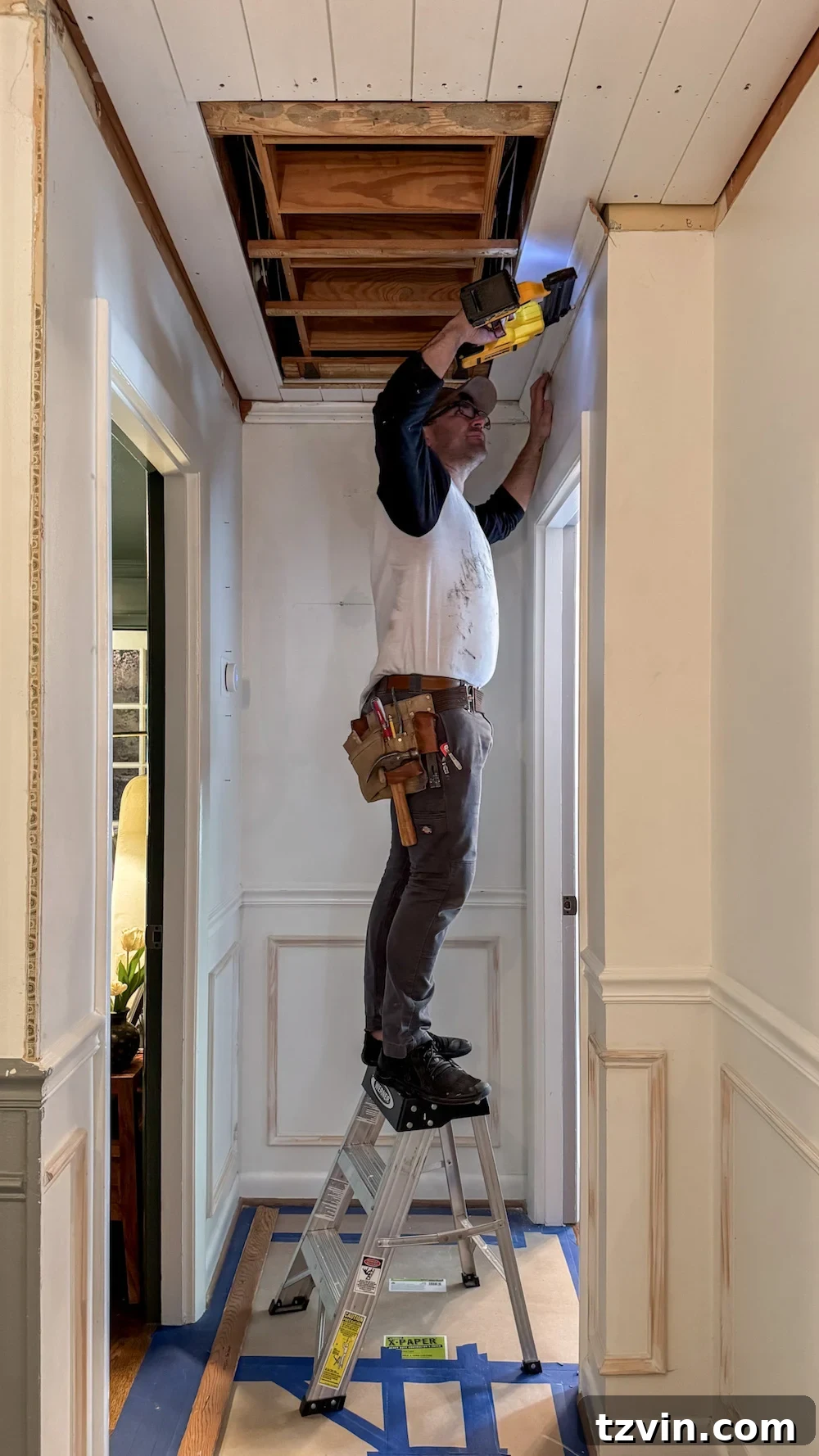 how to hide attic door in ceiling with tongue and groove