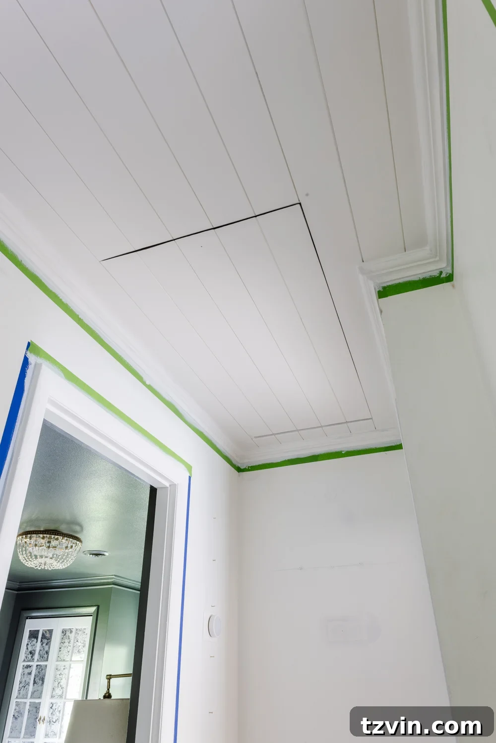 how to hide attic door in ceiling with tongue and groove