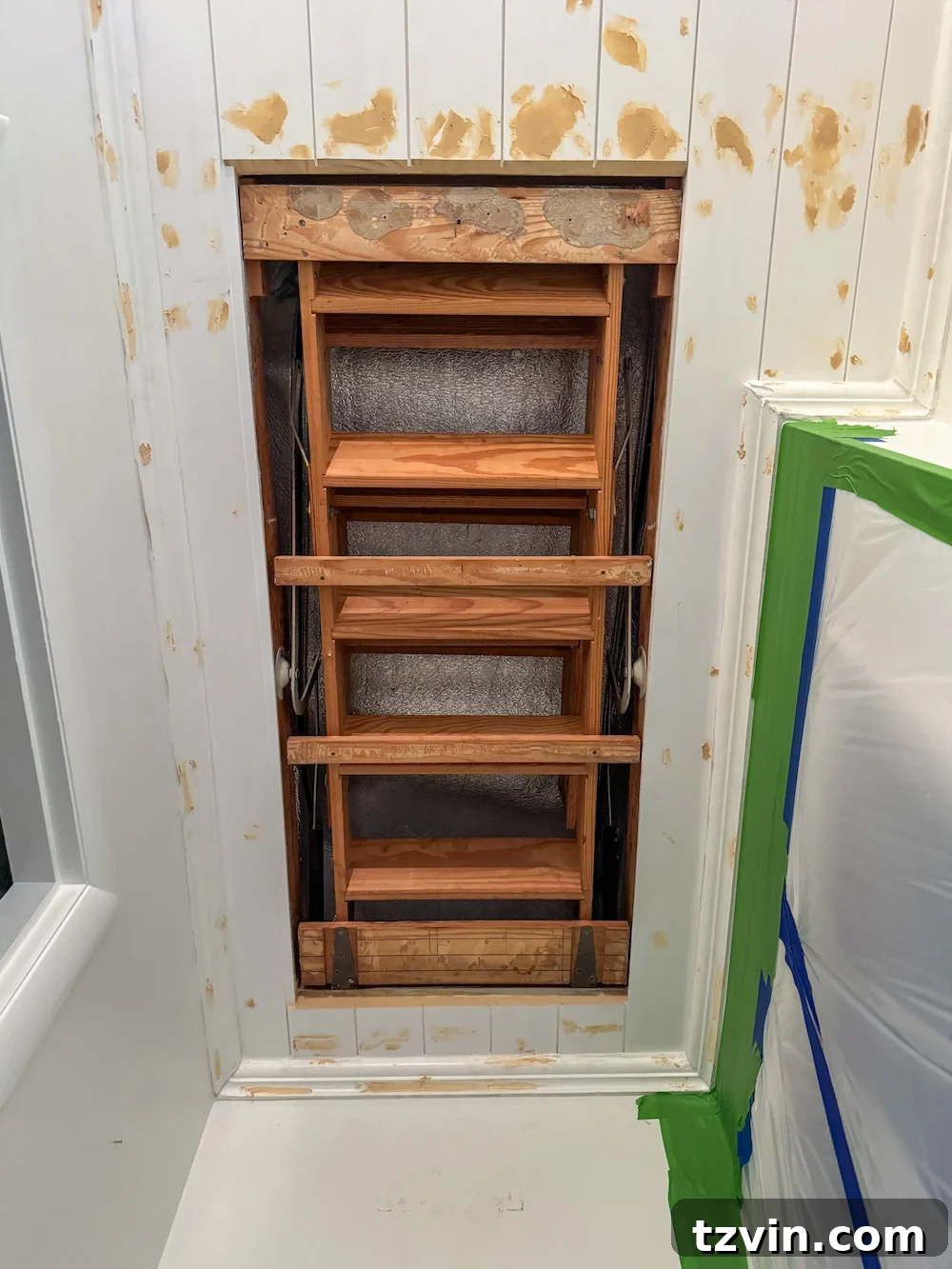 how to hide attic door in ceiling with tongue and groove