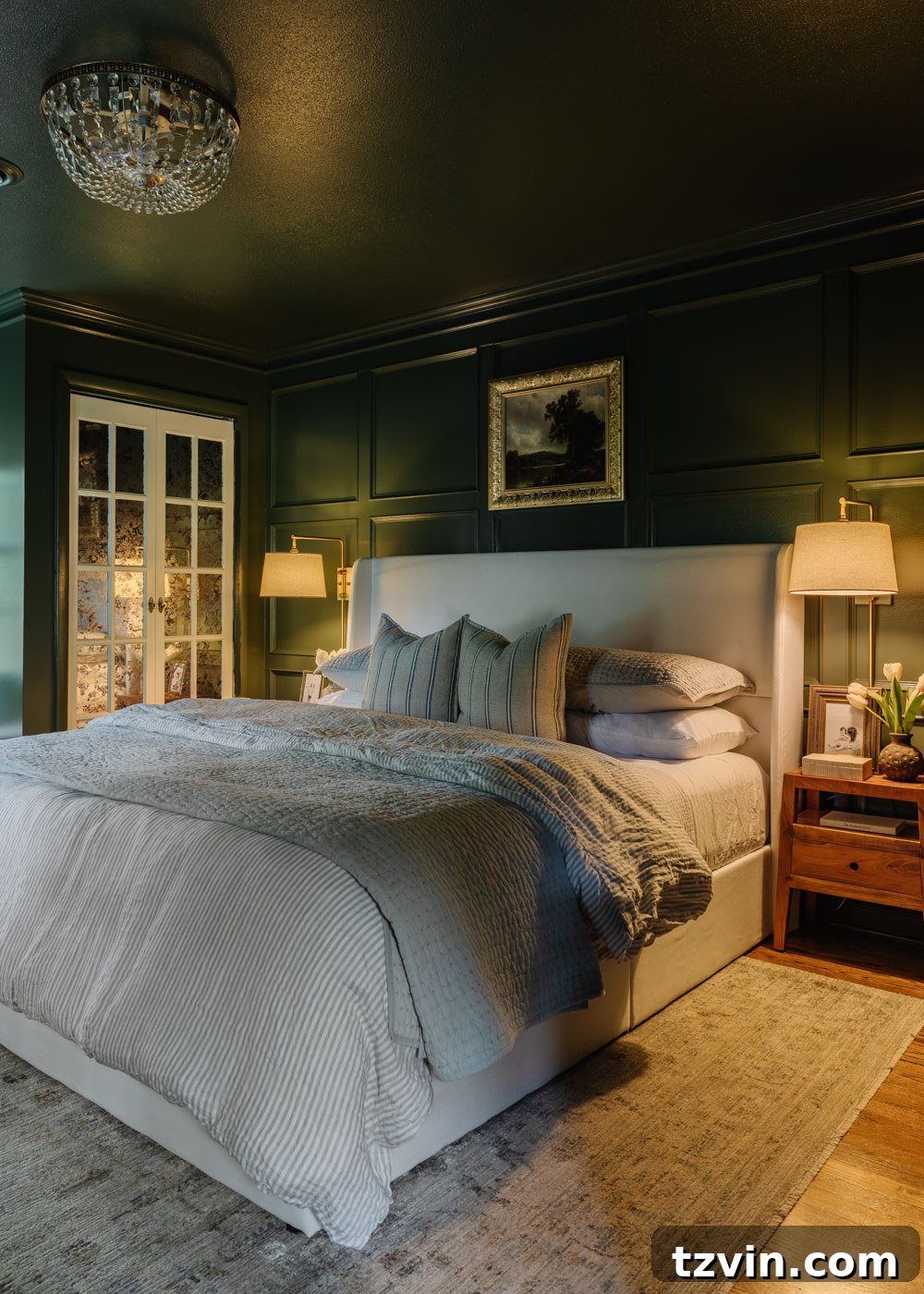 Transform Your Home This Long Weekend: 100+ Quick Ideas 5 Elegant bedroom with a crystal fandelier, soft lighting, and plush bedding.