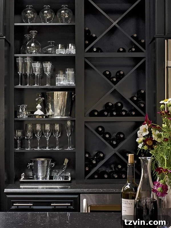 Recessed wine storage rack built into a wall between studs.