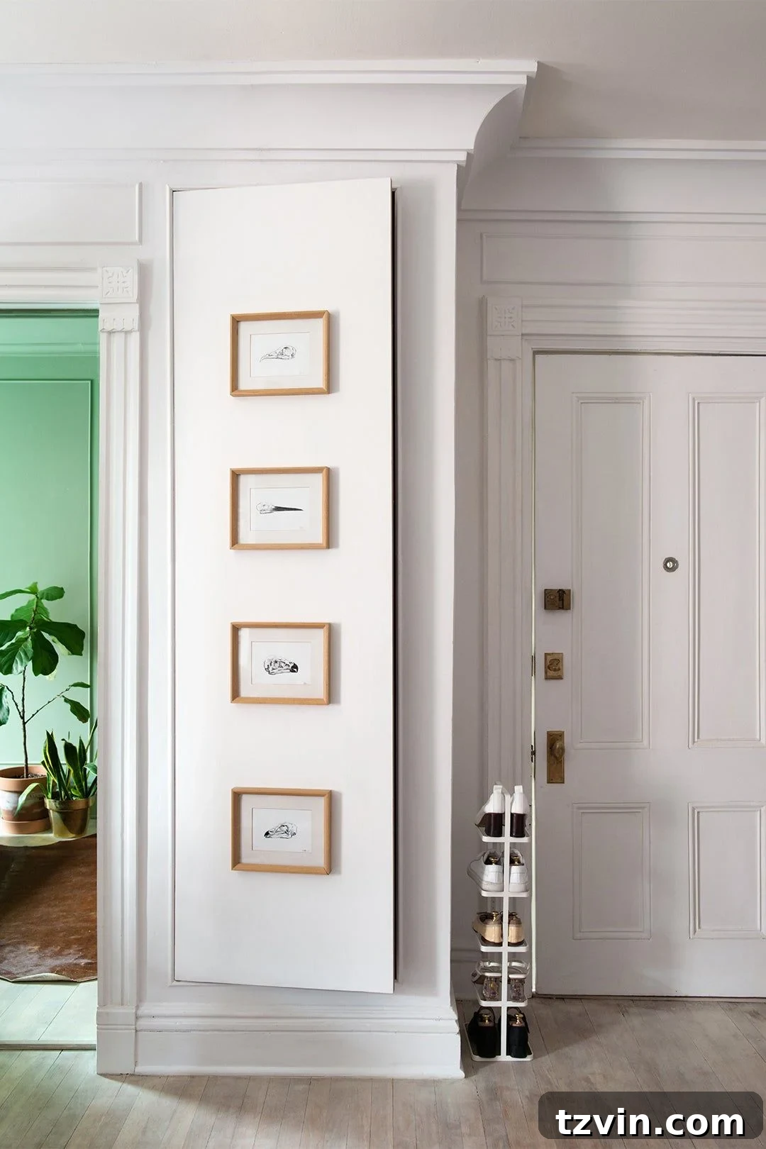 Recessed closet or storage cubbies built into a wall, perfect for office or craft supplies.