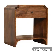 Tiny Bedroom Solutions: 20+ Space-Saving Nightstands 10 Glossy black narrow nightstand with unique texture, adding a dramatic touch to small bedrooms.