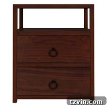 Tiny Bedroom Solutions: 20+ Space-Saving Nightstands 6 Dark wood narrow nightstand with brass pull, offering a blend of modern and traditional design.