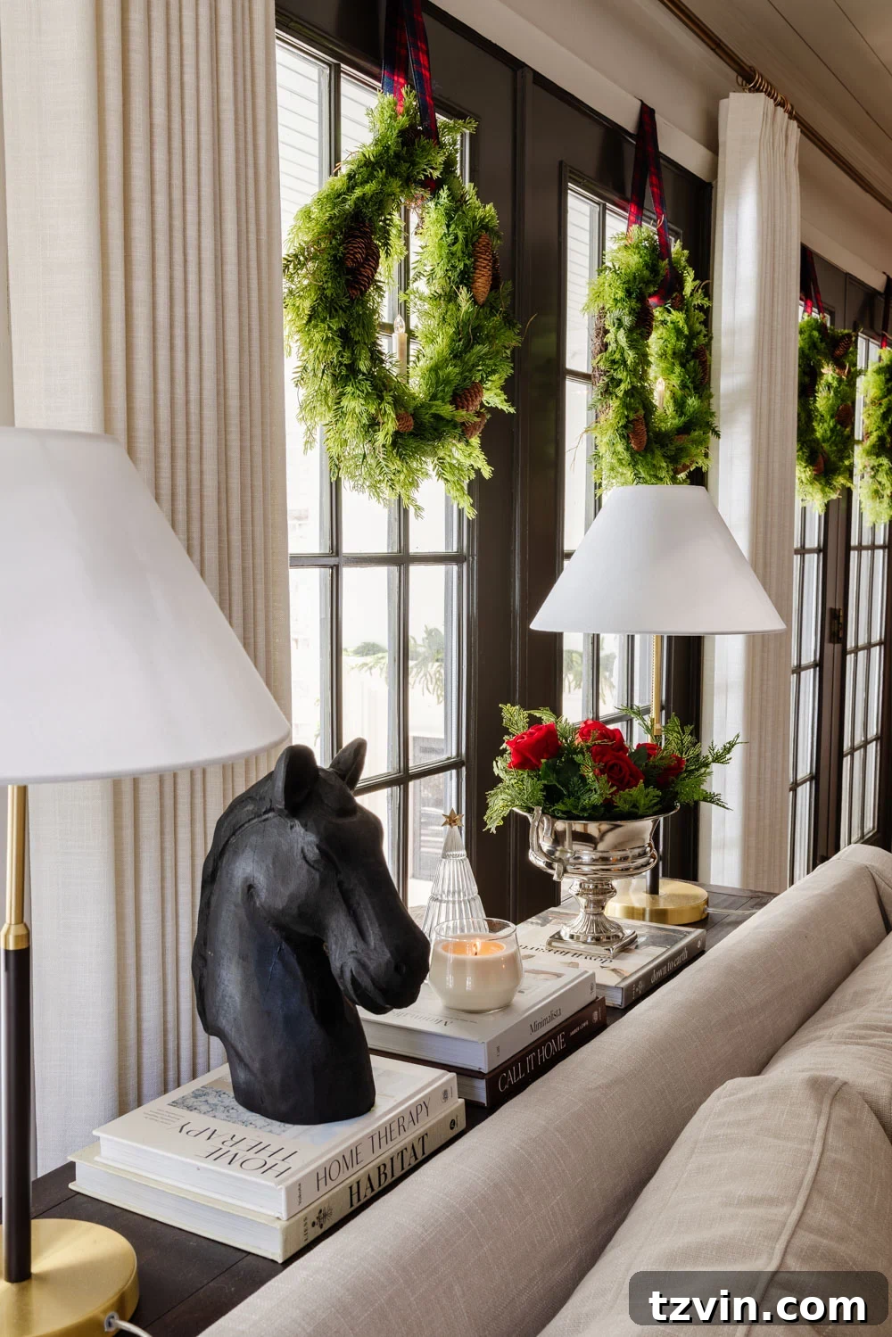 Festive Ralph Lauren Style on a Dime 11 Ralph Lauren Christmas decorating ideas with horse statue