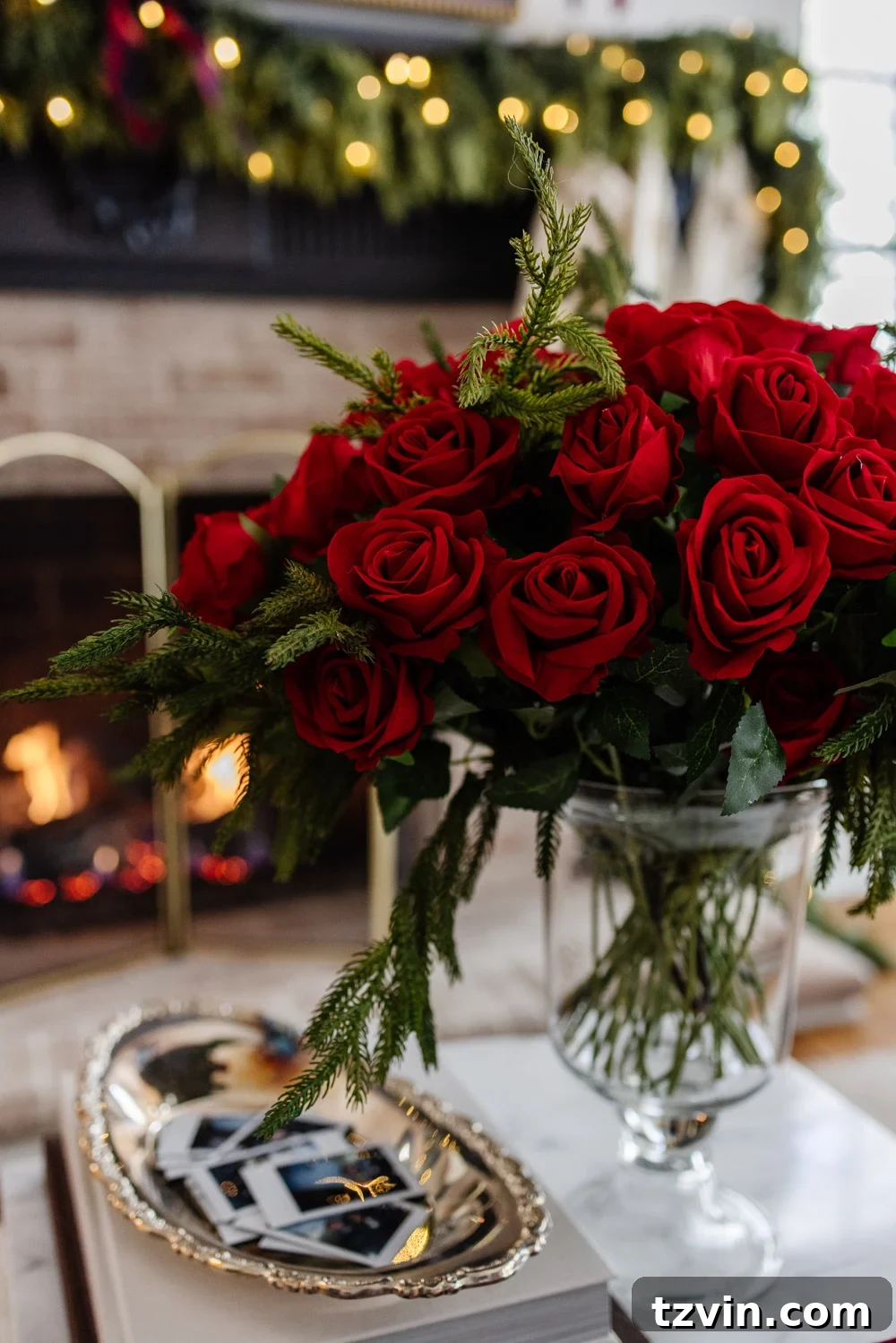 Festive Ralph Lauren Style on a Dime 3 Red roses incorporated with winter stems for a festive touch