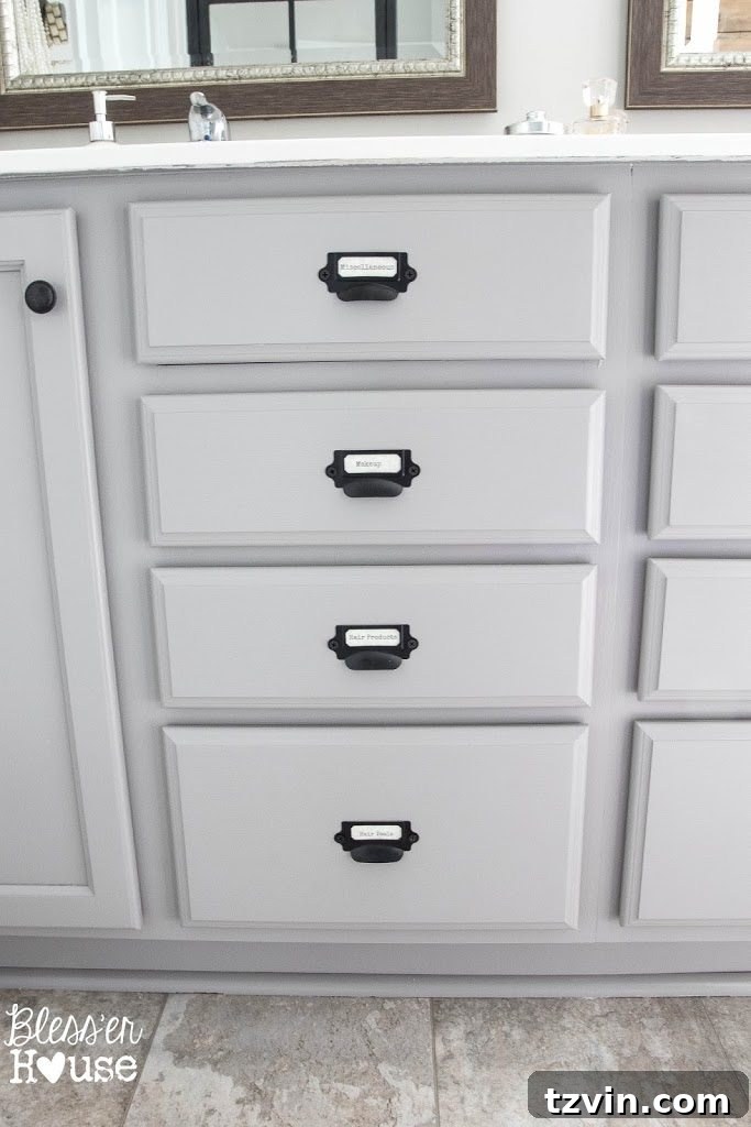 Labeled Drawer Pulls | Bathroom Vanity Organization | Industrial Style Hardware