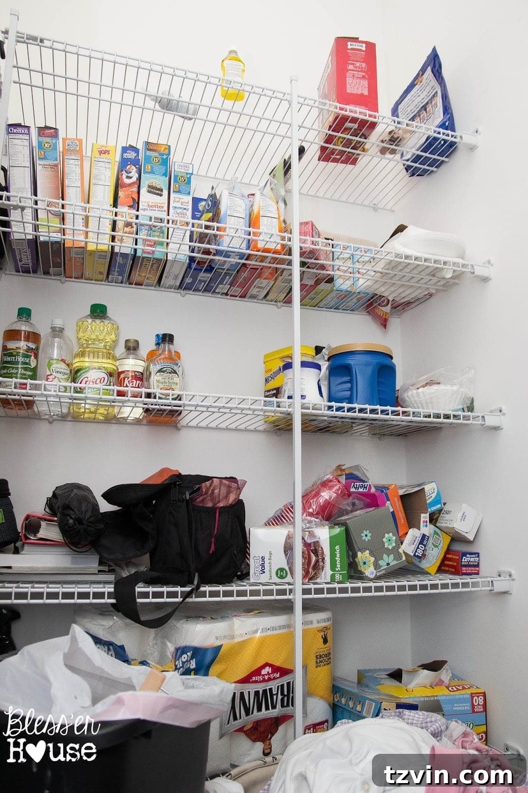 Your Budget-Friendly Guide to a Perfectly Organized Pantry 4 Another view of the messy pantry before organization