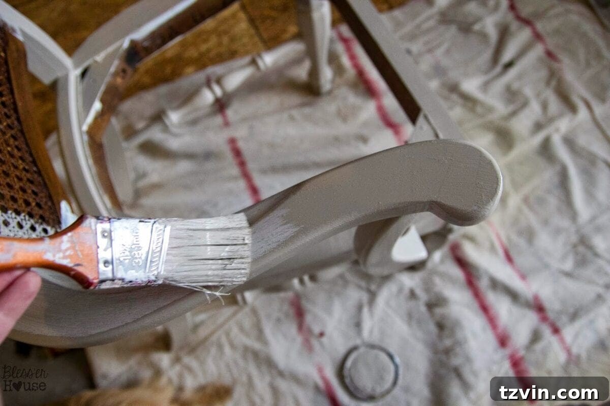 Painting the dining chair with Valspar Montpelier Ashlar Gray
