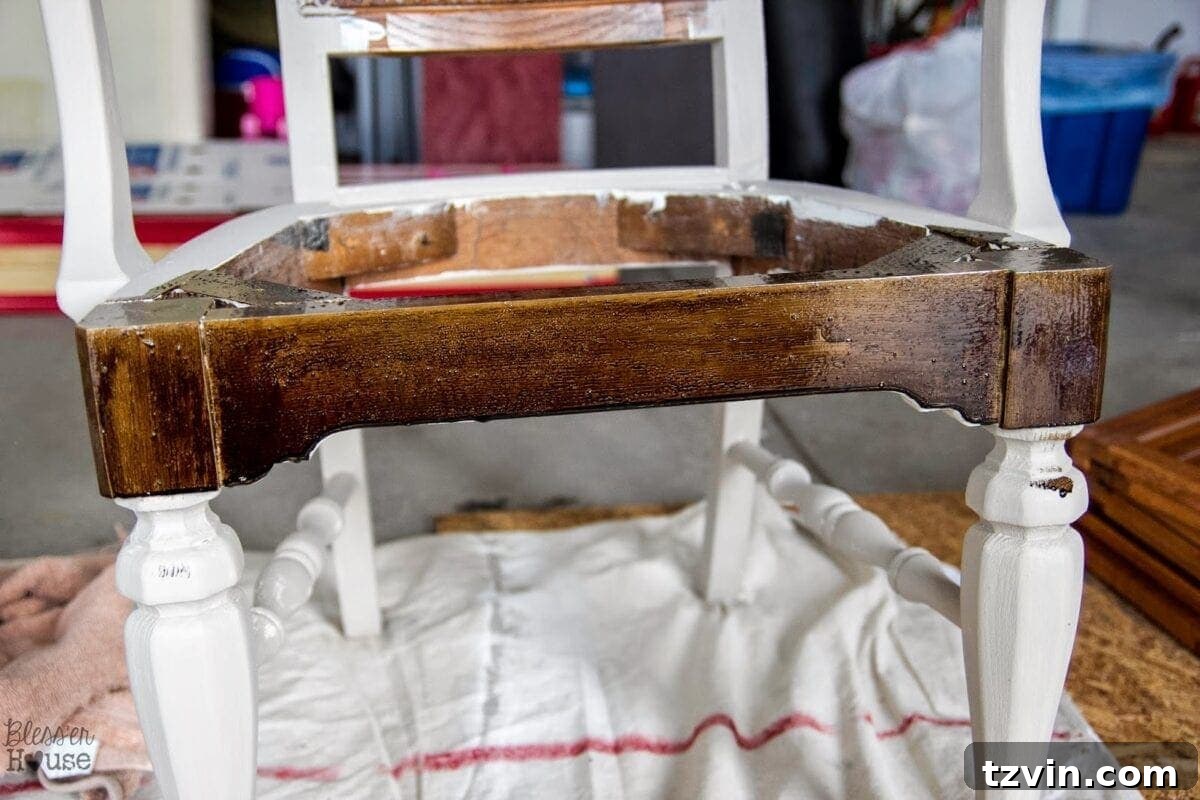 Applying Minwax Dark Walnut stain over gray paint