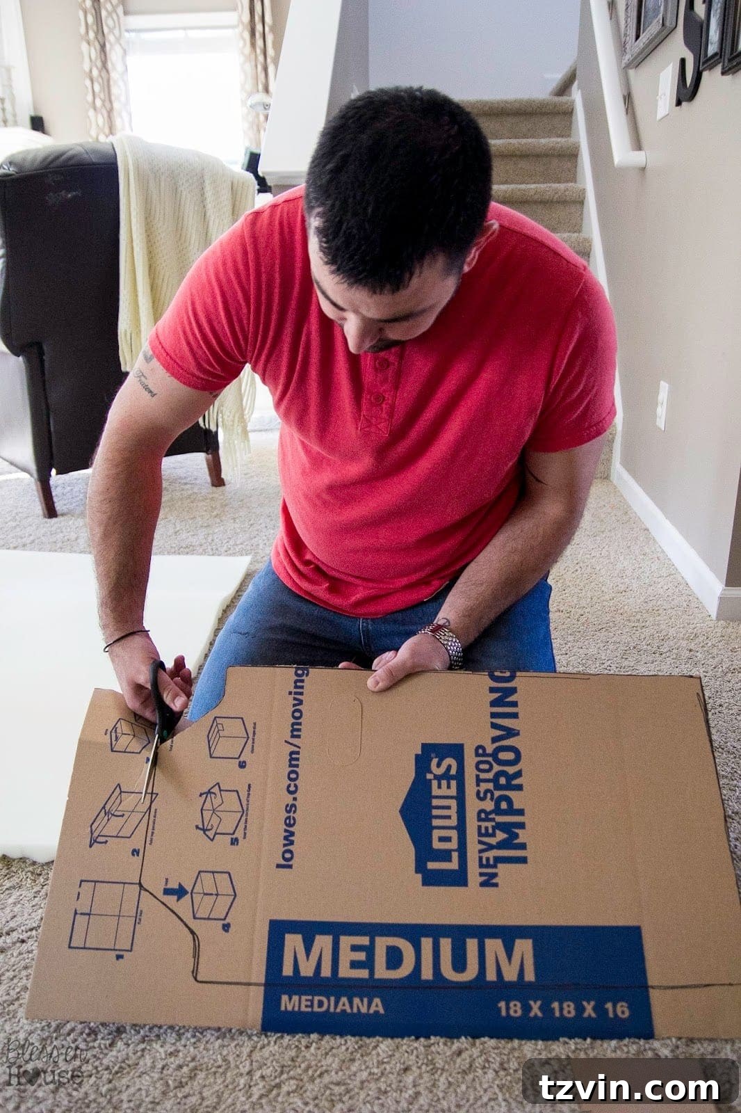 Cutting out cardboard template for chair back