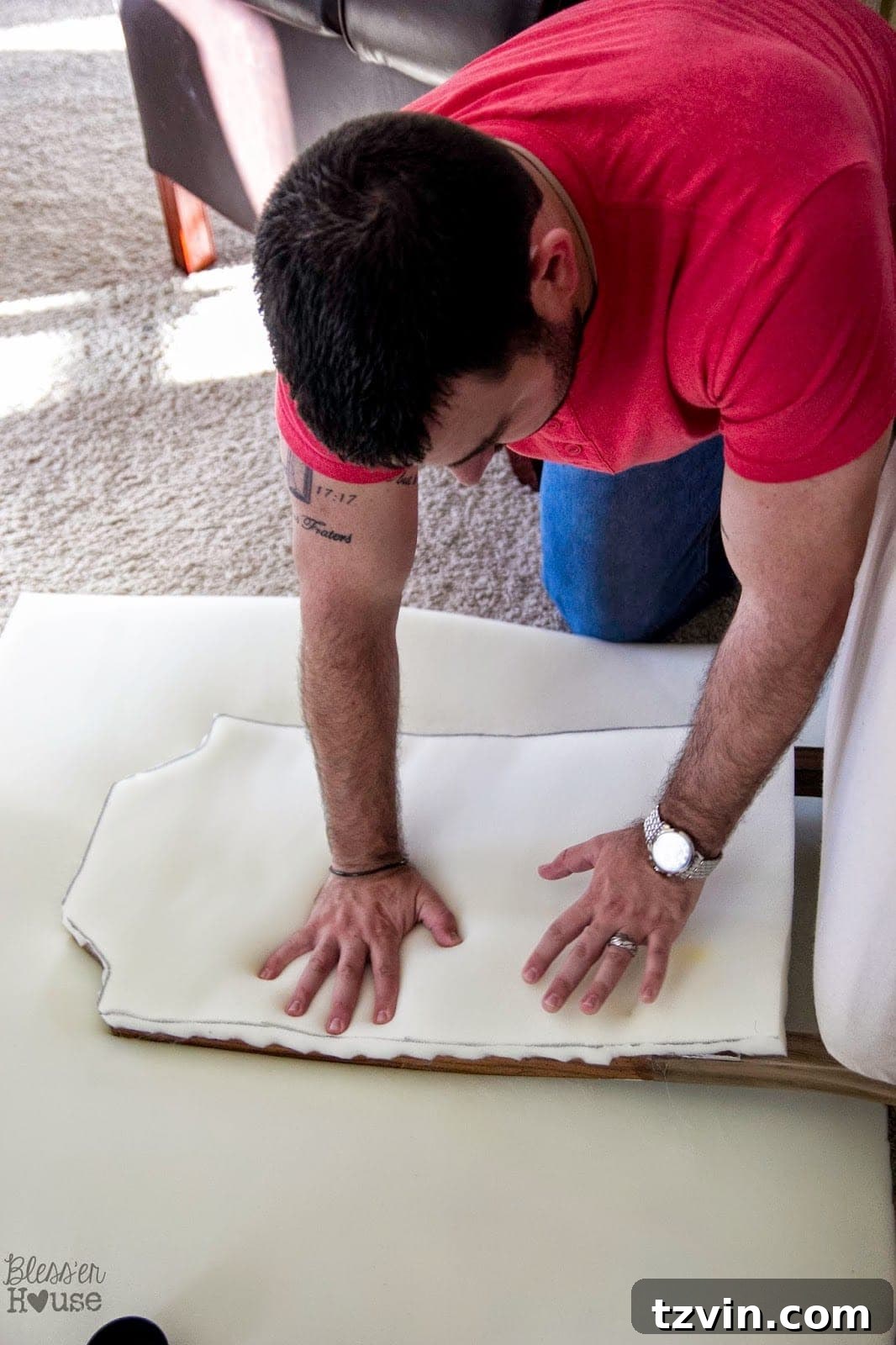 Attaching egg crate foam batting to chair back